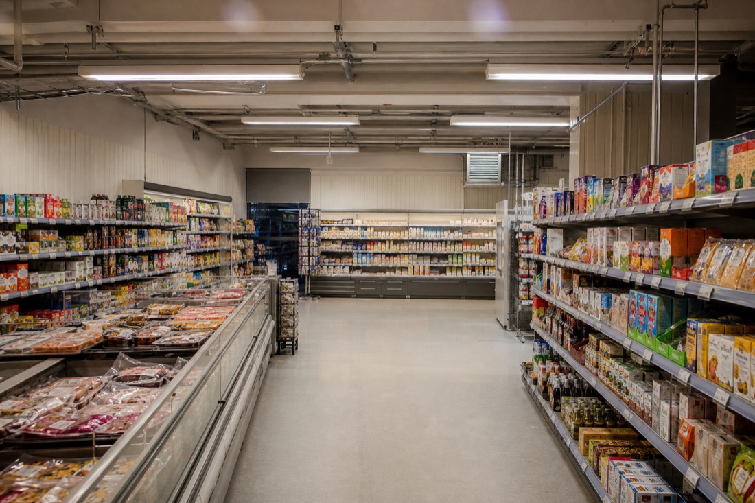 Well-stocked shelves in Longyearbyen's supermarket, where imported goods drive Svalbard's high prices
